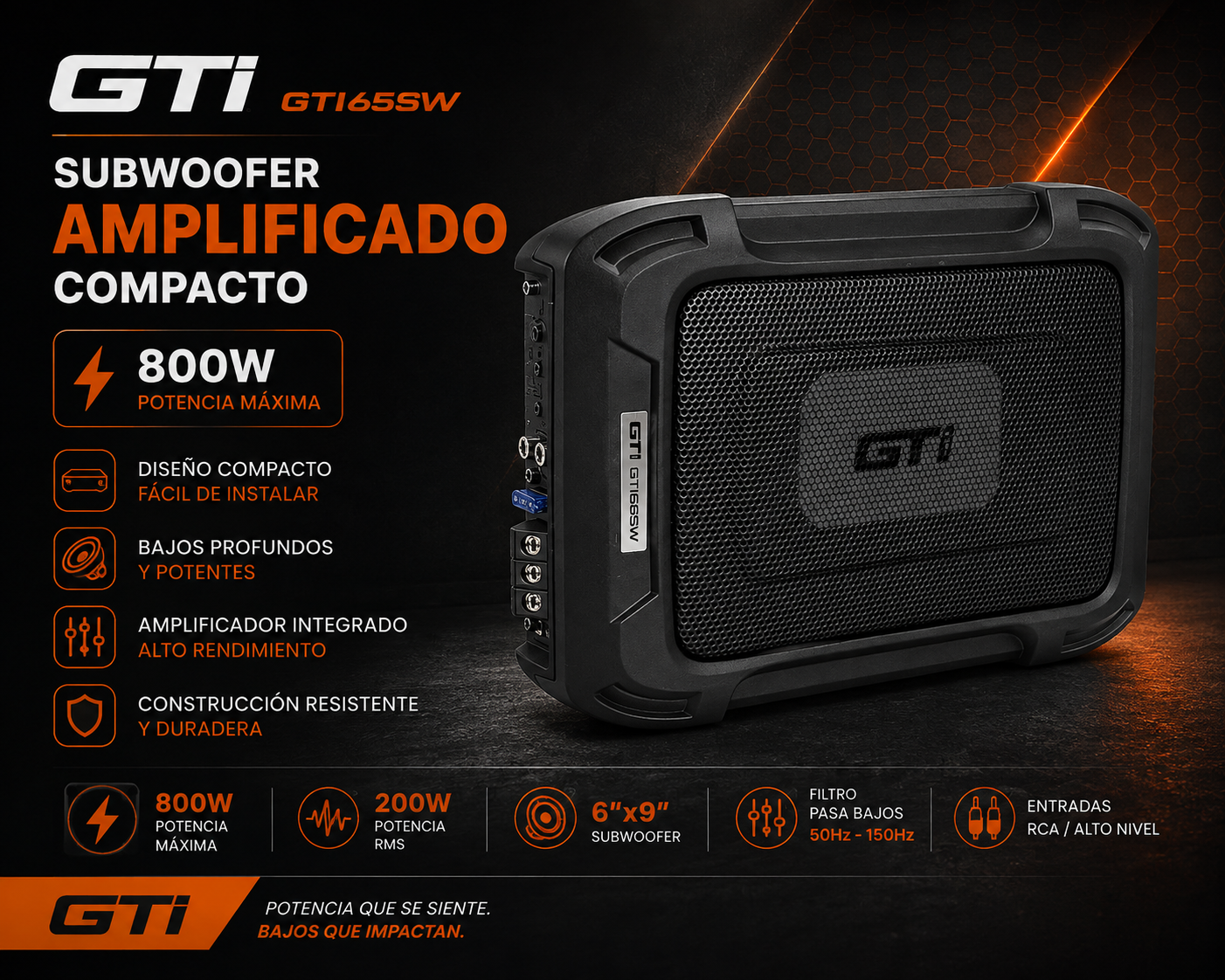 Subwoofer Amplificado Compacto Gti 800 Watts