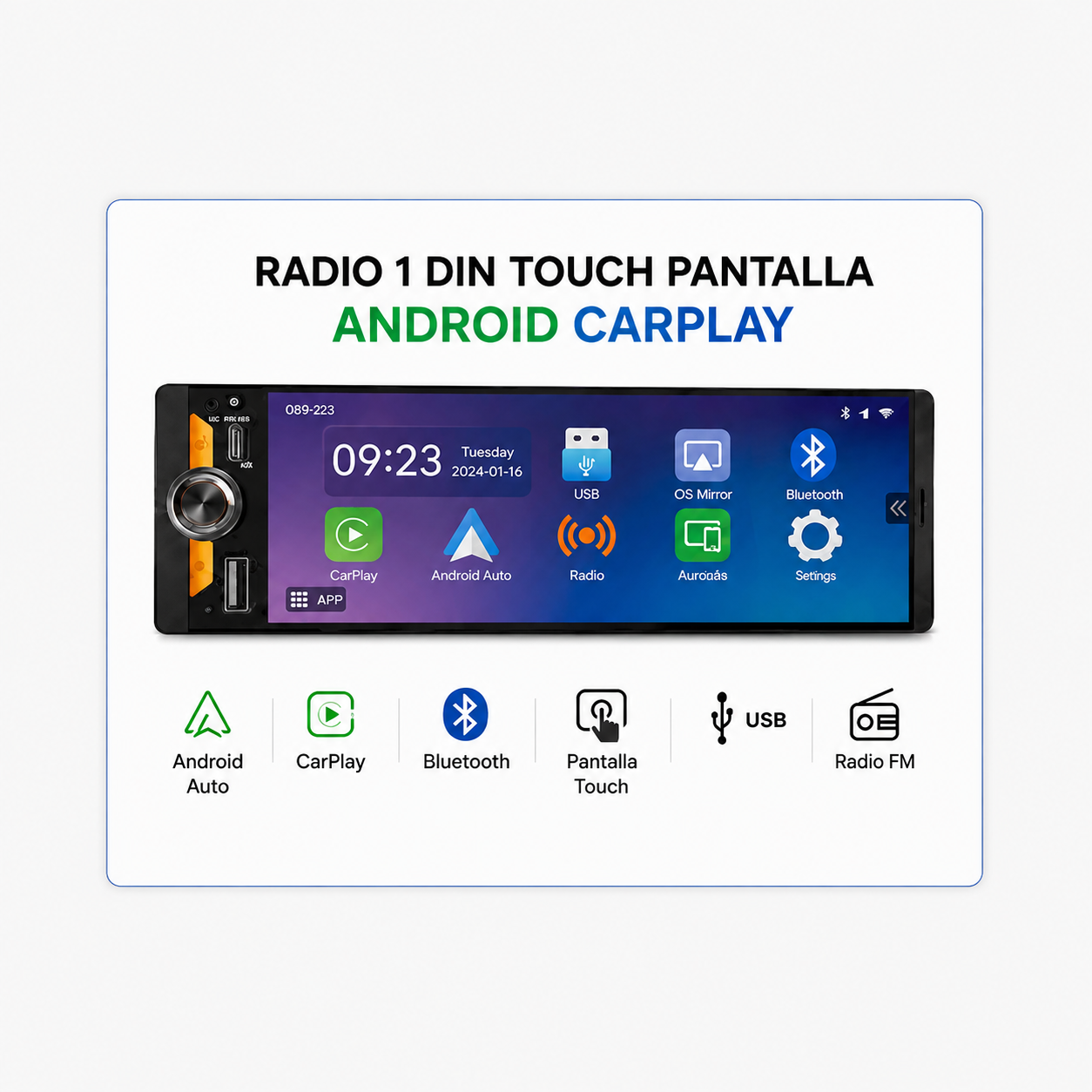 Radio 1 Din Pantalla 6.5 pulgadas Touch