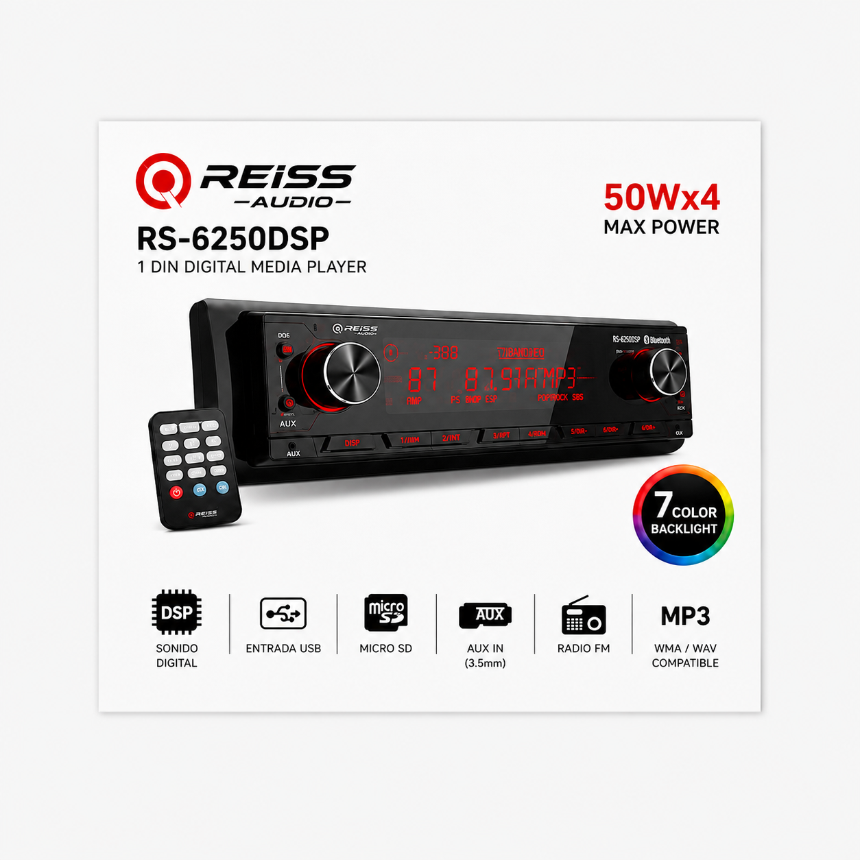 Radio Reiss Audio 1 Din RS-MX85DSP – Autoestéreo inteligente con DSP de 6 canales y control de sonido inalámbrico