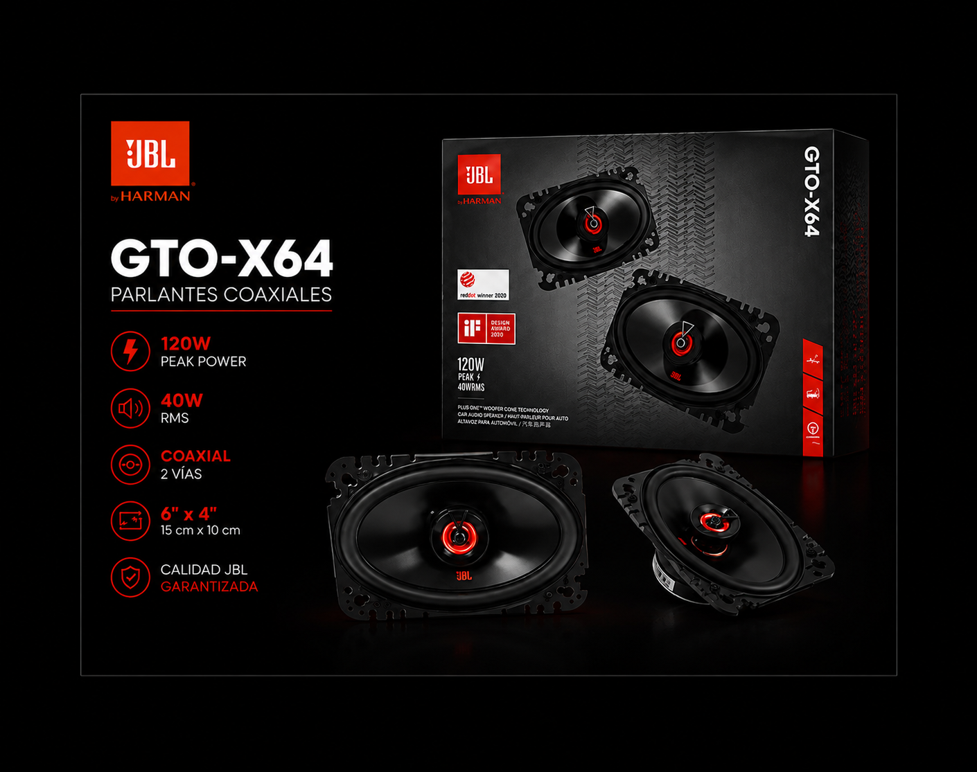 Parlantes Auto JBL GTO-X64 4×6 » coaxiales 45 RMS alta gama