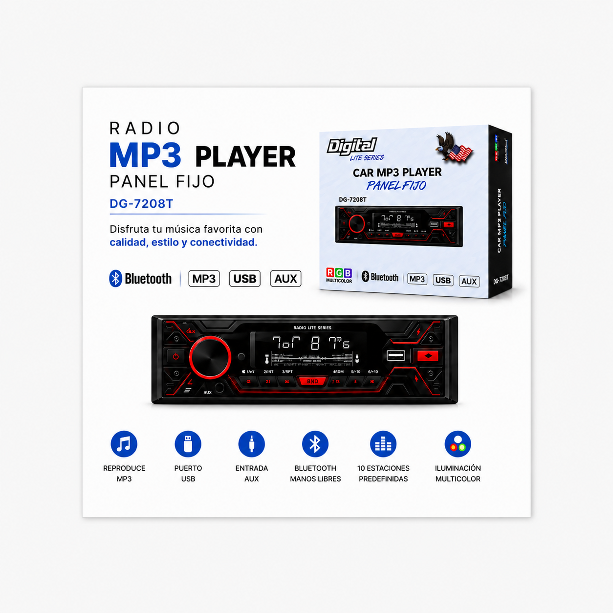 RADIO DE 1 DIN DIGITEL PANEL FIJO