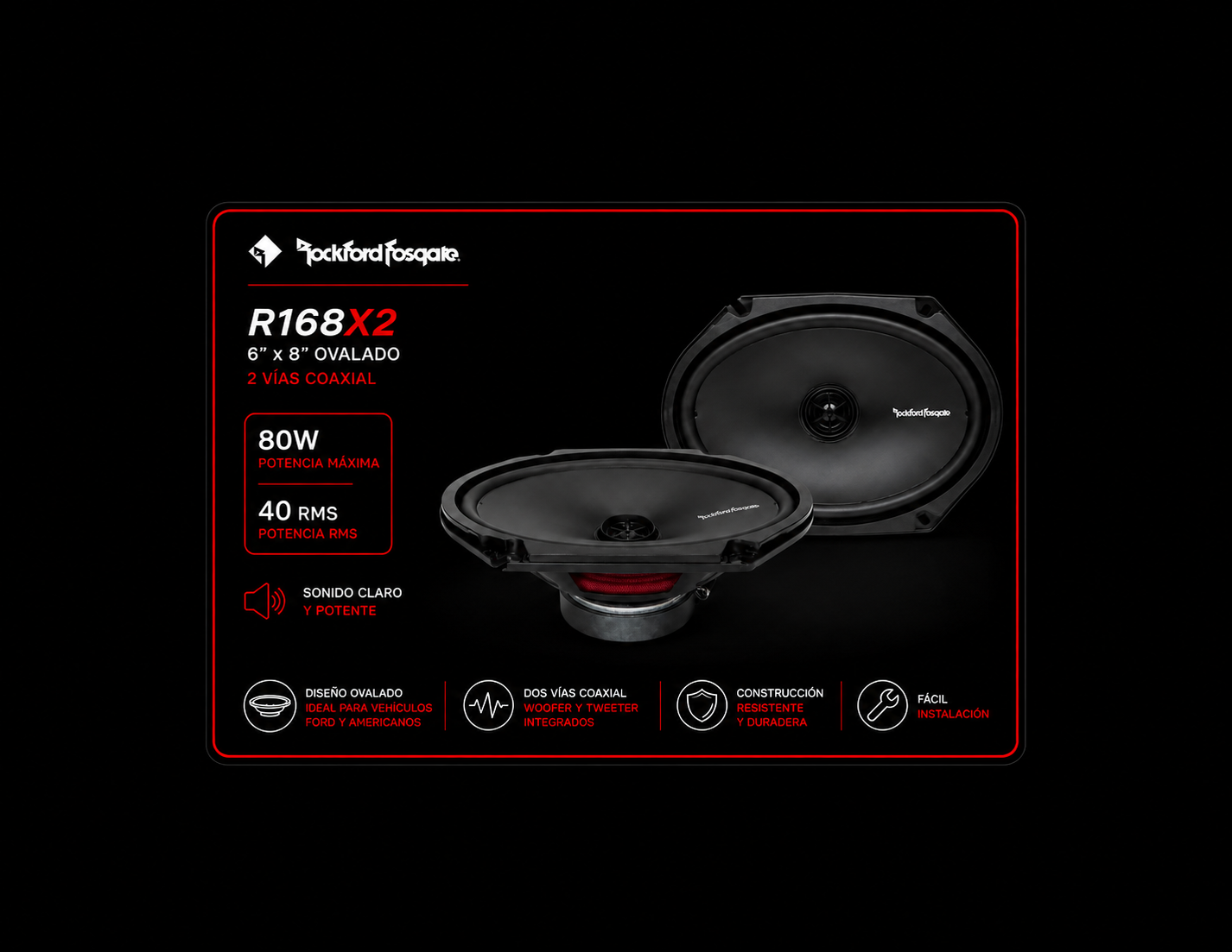 ROCKFORD FOSGATE PARLANTES COAXIALES R168X2 • 6″X8″